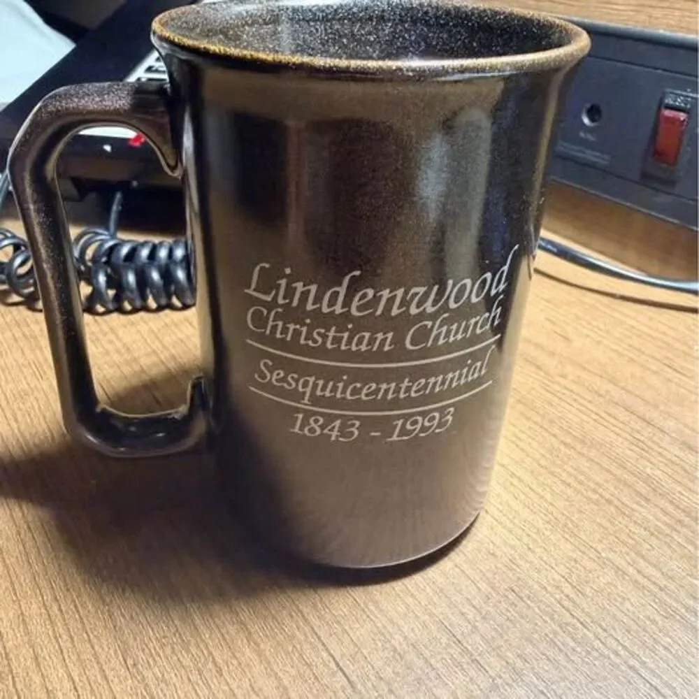 Mint condition vintage Lindenwood Christian Church commemorative mug made in Eng